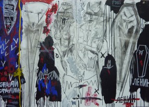 Lenin & Stalin - 2009 Fusain et pastel à l'huile sur toile 100x162 cm.
