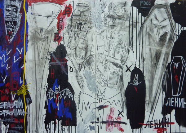 Lenin & Stalin - 2009 Fusain et pastel à l'huile sur toile 100x162 cm.