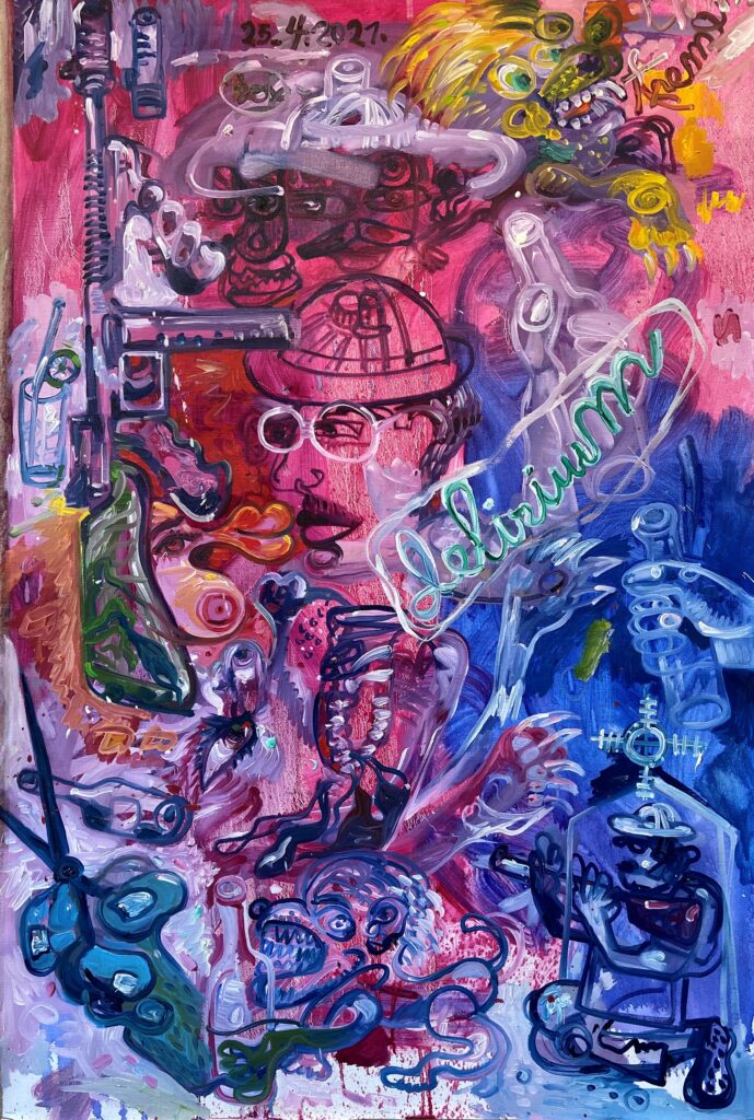 Delirio tremens 117x80 cm 2021 Huile sur toile