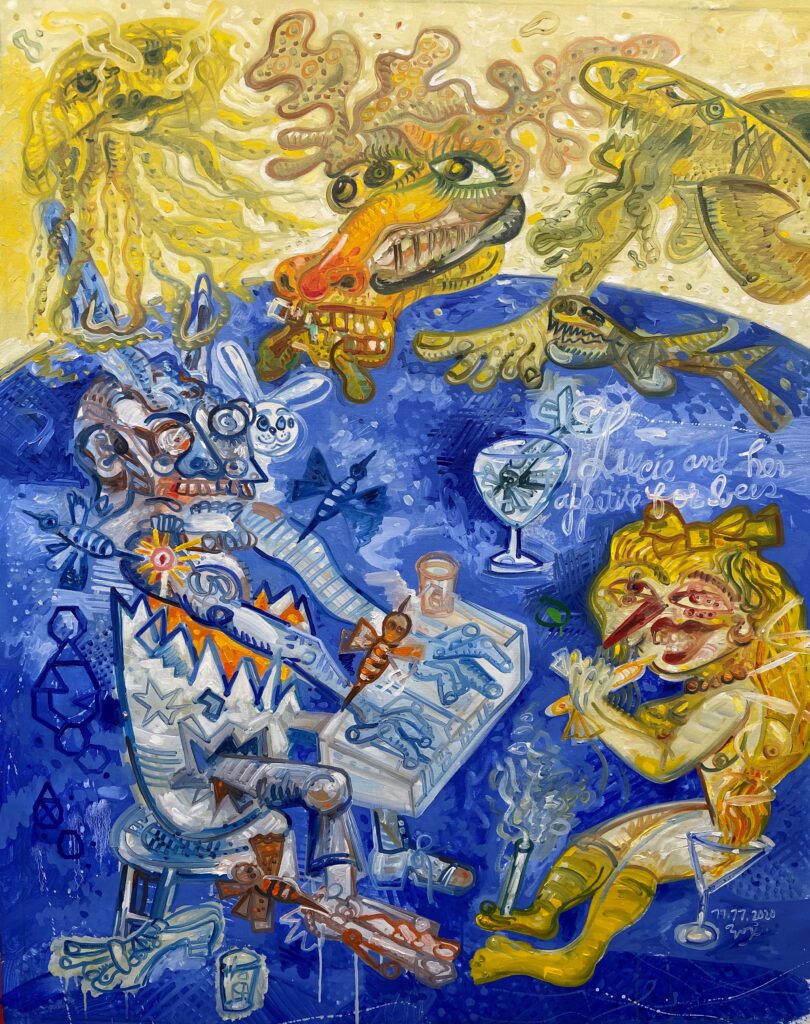 Lucie and her appetite for bees 126x99 cm 2020 Huile sur toile