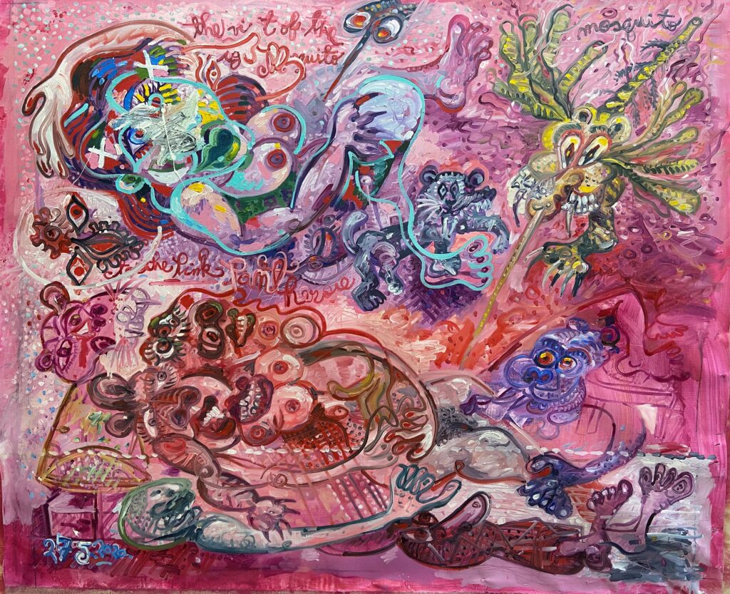 The mosquito visit 99x126 cm 2020 Huile sur toile