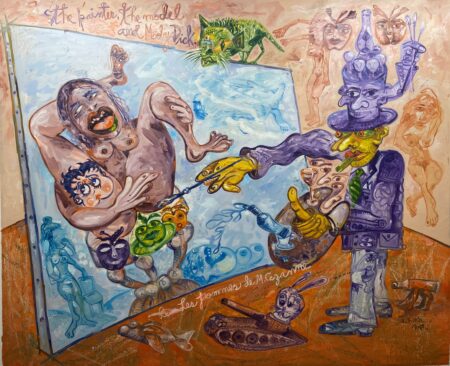 The painter the model and Moby Dick 164x200 cm 2021 Huile sur toile