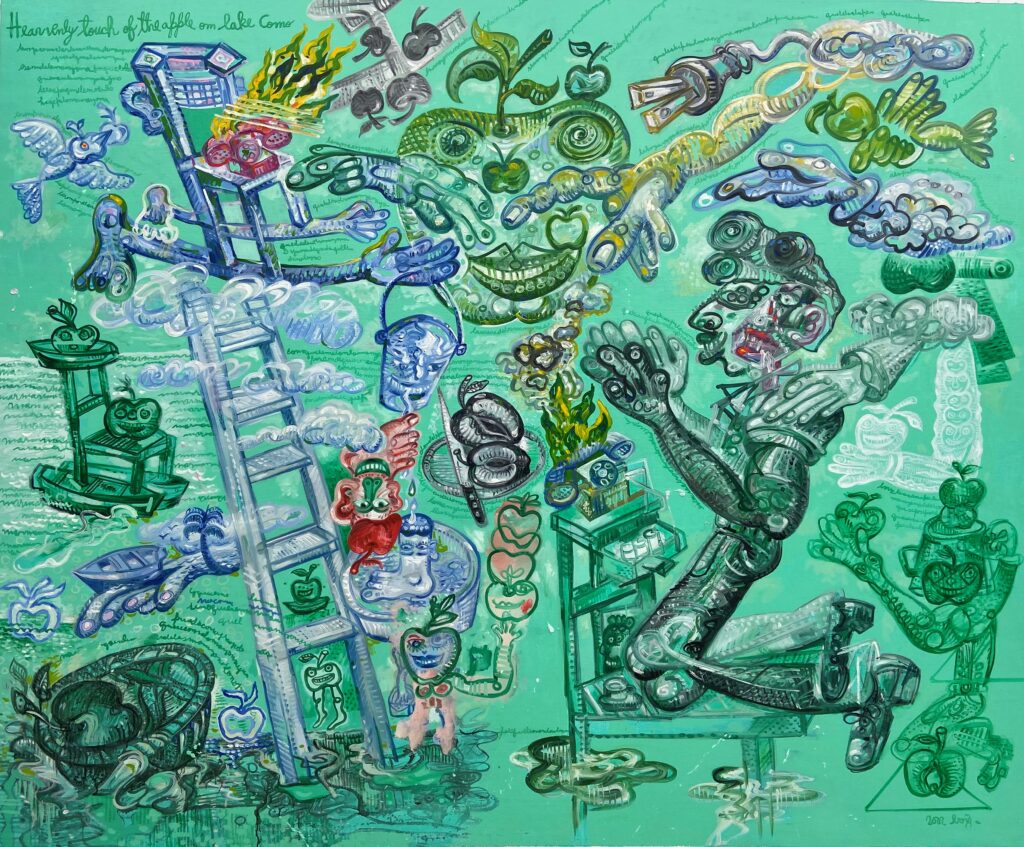 Heavenly touch of the apple on lake Como 170x206 cm 2022 Huile sur toile