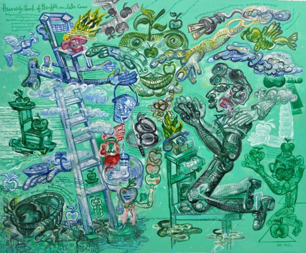 Heavenly touch of the apple on lake Como 170x206 cm 2022 Huile sur toile
