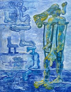 Jesus and Yemaya walking on the water 130x103 cm Huile sur toile 2022