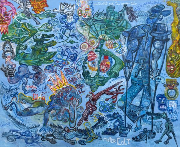 Mister Colt and his queen Dido 170x206 cm Huile sur toile 2022