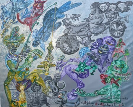 Night fishing and the multiplication of diamonds 170x206 cm 2022 Huile sur toile
