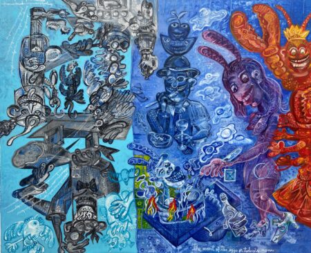 The ascent of the eggs or todays menu 170x206 cm 2022 Huile sur toile