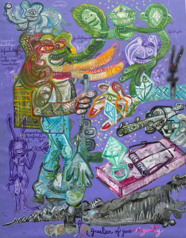 The guardian of your virginity 130x103 cm Huile sur toile 2022