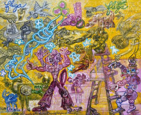 The miracles of the eleven thousand virgins and a fly 170x206 cm 2022 Huile sur toile