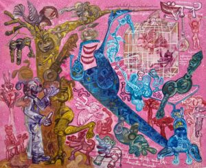 The tree of life and the domestic animals 170x206 cm 2022 Huile sur toile