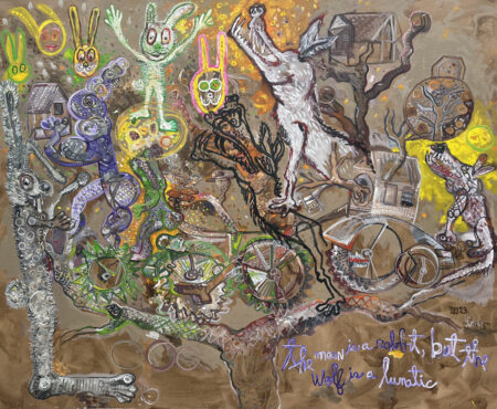The moon is a rabbit, but the wolf is a lunatic 164x200 cm 2023 Oil on canvas