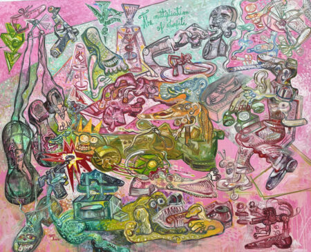 The multiplication of shoefiti 164x200 cm 2022 Oil on canvas